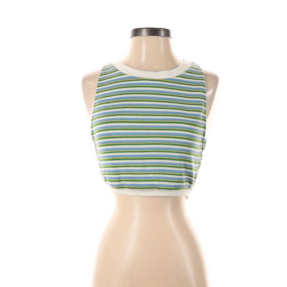 Zara Green, Blue and Cream Striped Crop Top (Size M)